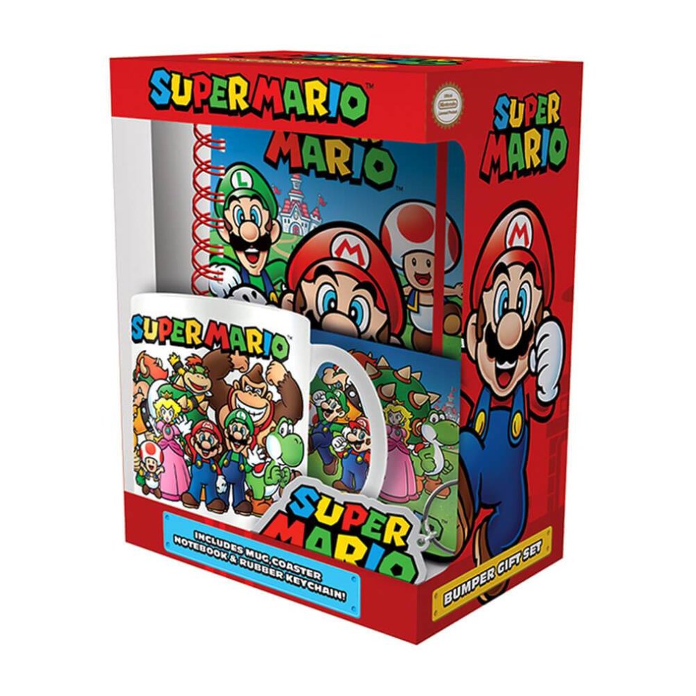 Super Mario Bumper Gift Set (Mug, Coaster, Keychain & Notebook)
